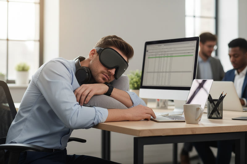 Sieste au bureau avec masque AuréaSleep